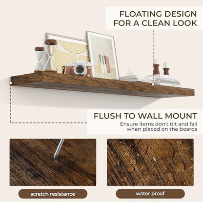 RICHFOCUS Long Floating Shelves for Wall 2Pack|Rustic Brown|55" Lx8 D - color: Rustic Brown, size: 55.1"L x 8"D, Set of 2