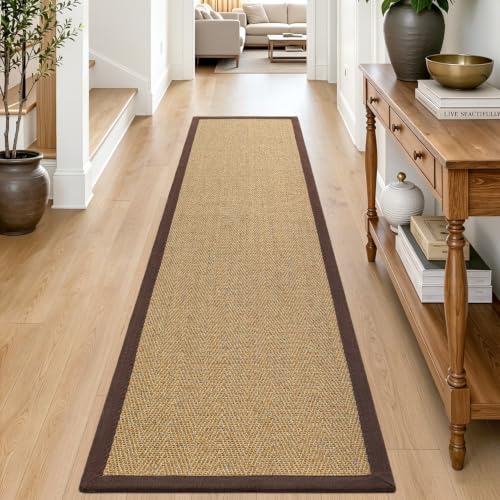 DEXI Jute Runner Rug 2'4''x10', Rug Runners for Hallways, Natural/Brown - color: Natural/Brown, size: 2'4" x 10' (Runner)
