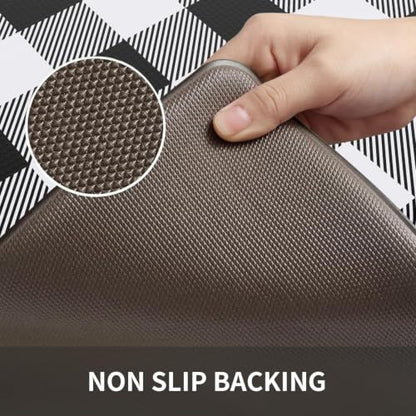 MAYHMYO 2PC Kitchen Mats for Floor,Buffalo Plaid Kitchen Rugs Anti Fatigue - color: Black