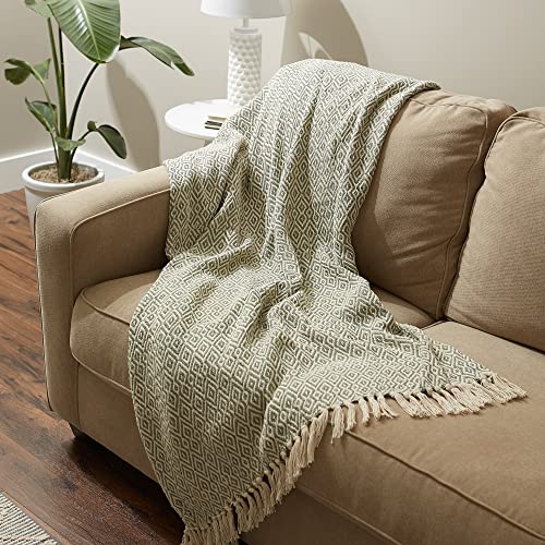 DII Rustic Farmhouse Double Diamond Woven Throw, 50x60, Artichoke Green - color: Artichoke Green, size: 50x60"