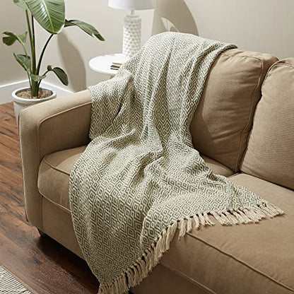 DII Rustic Farmhouse Double Diamond Woven Throw, 50x60, Artichoke Green - color: Artichoke Green, size: 50x60"