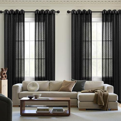 Pitalk Polka Dots Black Sheer Curtains 84 Inches Long Grommet Modern Style - color: Black, size: 52"W x 84"L (Pack of 2)