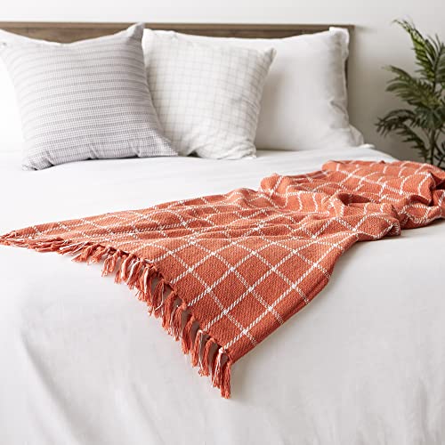 DII Transitional Checked Plaid Woven Throw, 50x60, Spice - color: Spice, size: 50x60"