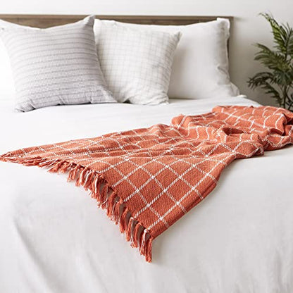 DII Transitional Checked Plaid Woven Throw, 50x60, Spice - color: Spice, size: 50x60"