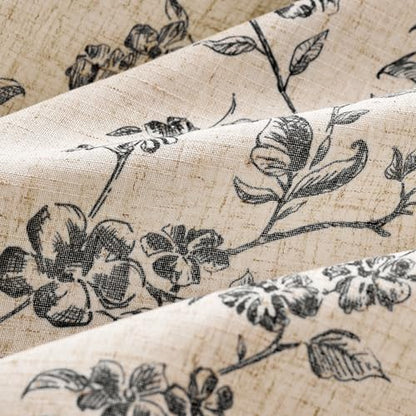 jinchan Alisa Ruffled Floral Valance Curtain 18 Inch 1 Panel Black on Linen - color: Alisa Black on Linen