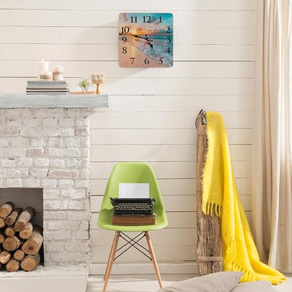 Britimes Square Wall Clock Silent Non-Ticking 12", Sea Beach - color: Sea Beach, size: Square 12"
