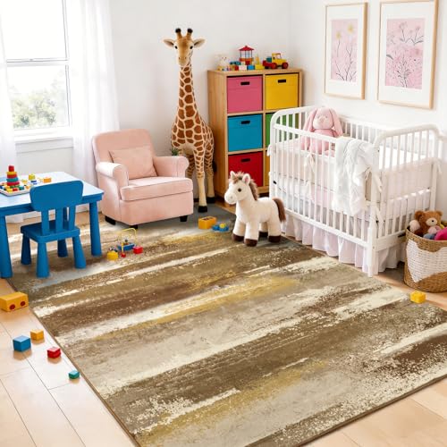 Washable 6x9 Area Rugs for Living Room: Large Modern Abstract Rugs - color: Brown, size: 6' x 9' (Rectangular)