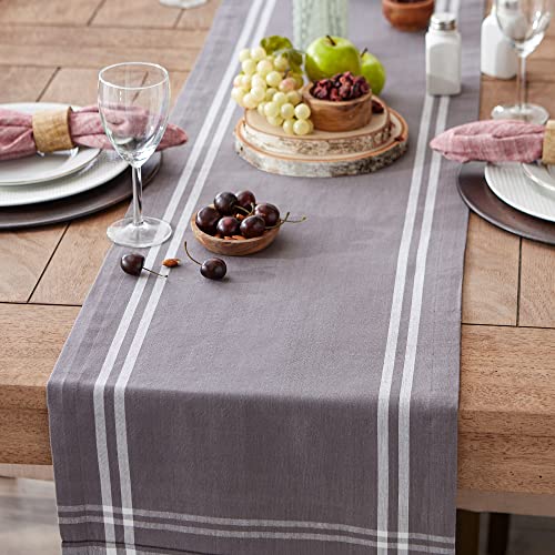 DII French Stripe Dining Table Collection Farmhouse Style Table Runner, 14x108 Inches, Gray Chambray - color: Gray Chambray, size: 14x108 Inches (Pack of 1)