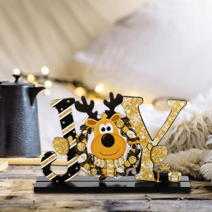 Blulu 3 Pcs Gold Christmas Wooden Signs Tabletop Farmhouse Centerpieces - color: Gold