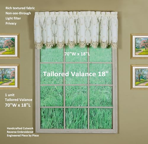 Today's Curtain Verona Reverse Embroidery Tailored Valance, 18", Ecru/Antique, 70" W X 18" L - color: Ecru/Antique, size: 70"W x 18"L (Pack of 1)