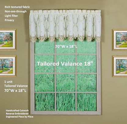 Today's Curtain Verona Reverse Embroidery Tailored Valance, 18", Ecru/Antique, 70" W X 18" L - color: Ecru/Antique, size: 70"W x 18"L (Pack of 1)