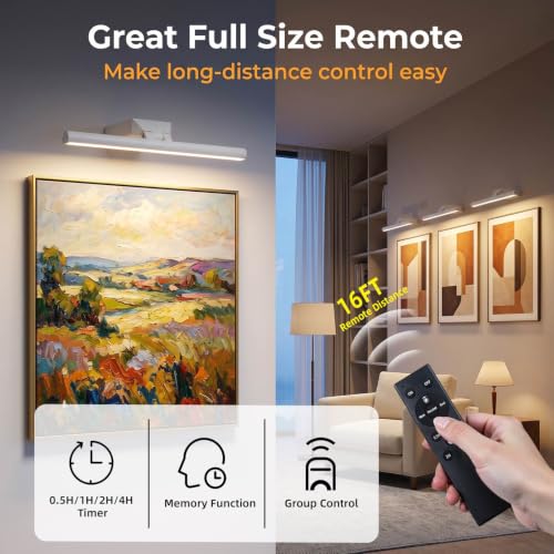 12" Picture Lights for Wall, 10000mAh Rechargeable Wireless Remote - color: White, size: 12inch