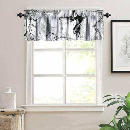 Black White Marble Valance, Abstract White Gray Modern Rod Pocket Blackout Short Window Valance Curtain Treatment for Home Kitchen Living Room Bedroom Cafe, 54x18inch - color: Marble-4