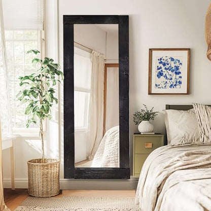 65x24in Full Length Mirror, Solid Wood Convex Frame, Black - color: Black-convex Frame, size: 65"L x 24"W