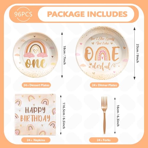 Greencian 96Pcs Isn't She Onederful Birthday Party Decorations, Serve 24 - style: Onederful 1st Kit