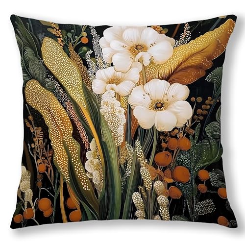 Golden Green Abstract Botanical Art Floral Pillow Covers 18x18, Modern Boho Bloom Flower Decorative Throw Pillow Covers Pillowcases for Living Room Home Bedroom - color: Colours, size: 18" x 18" (Pack of 1)