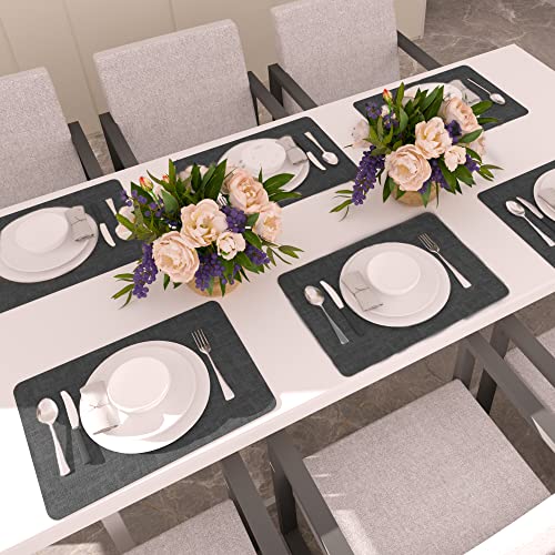 Maxpearl Faux Leather Placemats Set of 6, Easy to Clean, Dark Grey - color: Dark Grey