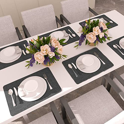 Maxpearl Faux Leather Placemats Set of 6, Easy to Clean, Dark Grey - color: Dark Grey