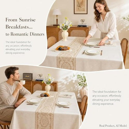 Nordic Beige Linen Tablecloth, Heavy-Duty Rectangle Cover - color: Beige Hh, size: 55"x86"fits 6-8 seats (table length 62"-68")