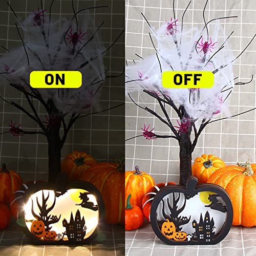 CCINEE 2pcs Halloween Lighted Wooden Table Decoration, Ghost Pumpkin Tabletop Centerpieces LED Boo Spooky Sign for Trick or Treat Halloween Party Dinner Coffee Table Topper Tier Tray Room Decor