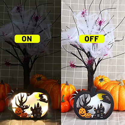 CCINEE 2pcs Halloween Lighted Wooden Table Decoration, Ghost Pumpkin Tabletop Centerpieces LED Boo Spooky Sign for Trick or Treat Halloween Party Dinner Coffee Table Topper Tier Tray Room Decor