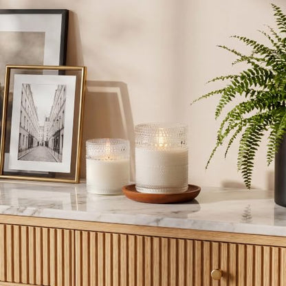 White Dotted Glass Real Wax Flameless Battery-Operated LED Pillar Candles - color: White