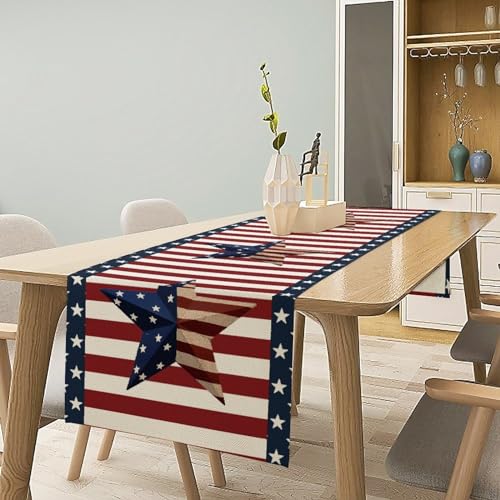 4th of July Table Runner, Patriotic Independence Day American Stars Stripes Flag Print Table Runner for Farmhouse Kitchen Dining Holiday Birthday Party, 13x36inch - color: 4th of July-4, size: W13"x L36"