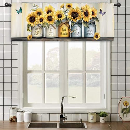 Miyotaa Farmhouse Sunflower Rustic Kitchen Curtain Valance 54W x 18H Rod Pocket Country Rural Quotes Inspirational Positive Window Treatment for Living Room Bedroom Bathroom - color: Yellow Sunflower Quotes, size: 54"W x 18"L (Pack of 1)