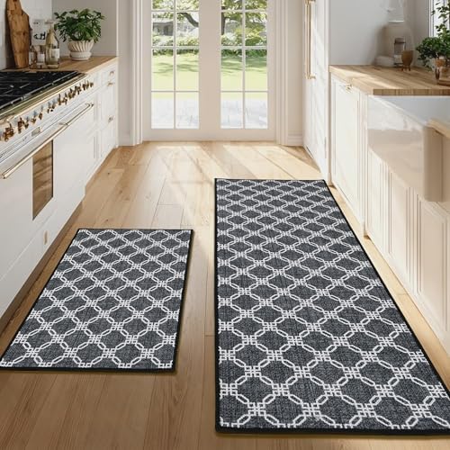 JIUZHEN Non Slip Kitchen Rugs, Sets of 2- Washable Kitchen Mats for Kitchen Decor, Front of Sink, Hallways Entryway Laundry Room（Geometric, 17.3"x40"+17.3"x71"） - color: Geometric, size: 17.3"x40"+17.3"x71"