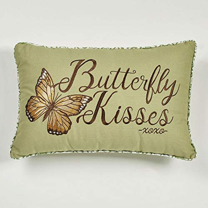Butterfly Eden Embroidered Butterfly Kisses Pillow, Moss Green, 14"x20" - size: Pillow 14 x 20 Inches