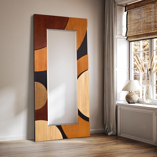 Empire Art Direct Curved Elegance Hand Made Solid Paulownia Wood Beveled Leaner Mirror, Ready to Hang, Living Room, Bedroom & Office, 78.8"x39.4"x1.6" - style: Curved Elegance