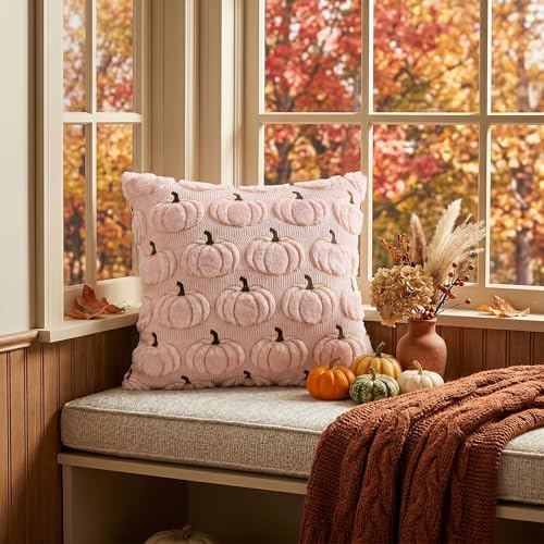 AVOIN colorlife Pink Fall Pumpkin Throw Pillow Covers 20x20 Inch - color: Pink, size: 20" x 20" (Pack of 2)