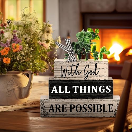 Geelin 4 Pcs Christian Farmhouse Wooden Table Decor Religious Tiered Tray - style: Christian