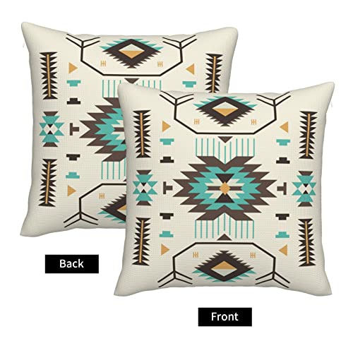 Boho Southwest Pillow Covers 18 x 18 Inch Western Native American Brown Turquoise Geometry Decorative Throw Pillows Aztec Southwestern Pillowcase for Couch Bed Outdoor Decor,Set of 2 - color: Southwest, size: 18" x 18" (Pack of 2)