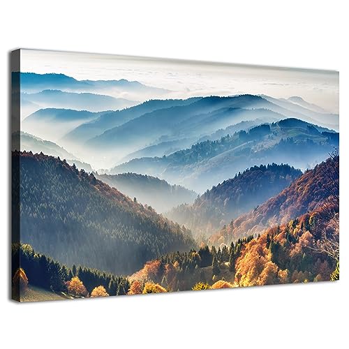 Foggy Mountain Wall Art Canvas Misty Forest Picture Wall Decor for Living Room Nature Landscape Painting Modern Artwork Framed American National Park Posters Bedroom Office Home Decorations 12x16 - color: Great Smoky Mountain-1, size: 16"L x 12"W