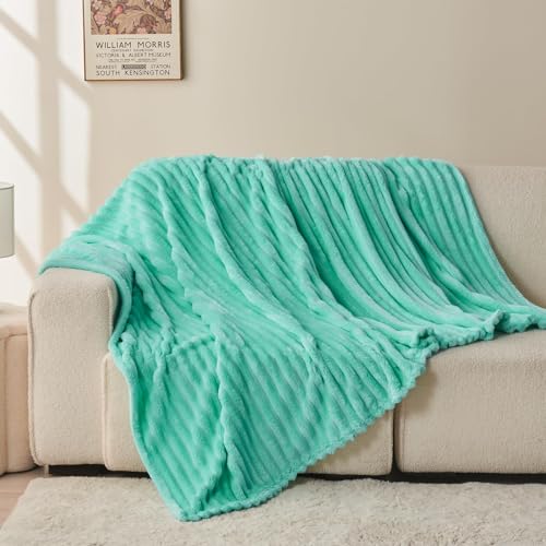 NEWCOSPLAY Fleece Ribbed Cozy Throw Blanket for Couch, Aqua, 50"x60" - color: Aqua Ribbed, size: Throw(50"x60")