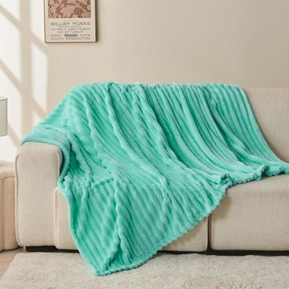 NEWCOSPLAY Fleece Ribbed Cozy Throw Blanket for Couch, Aqua, 50"x60" - color: Aqua Ribbed, size: Throw(50"x60")