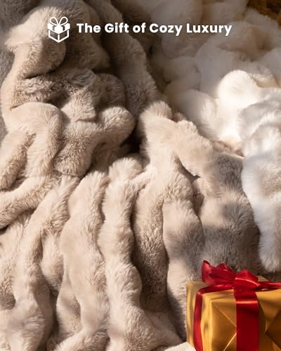 Ultra Soft Cozy Faux Fur Throw Blanket, Fuzzy Plush Thick Bubble Blanket, Oversize Luxury Fluffy Blanket for Couch, Sofa, Bedroom, and Living Room, 50x60 Inches, Light Brown - color: Bubble Light Brown, size: Throw(50" X 60")