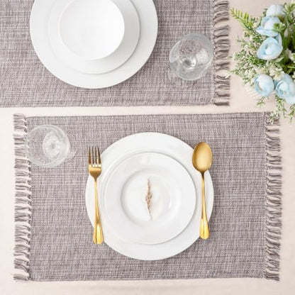 Cotton Placemats Set of 6-13x19 Inch, Woven Chambray Place Mats, Durable & Elegant for Dining Table, Wedding, Restaurant, Oeko-TEX Certified - Charcoal Grey - color: Charcoal Grey - Chambrey