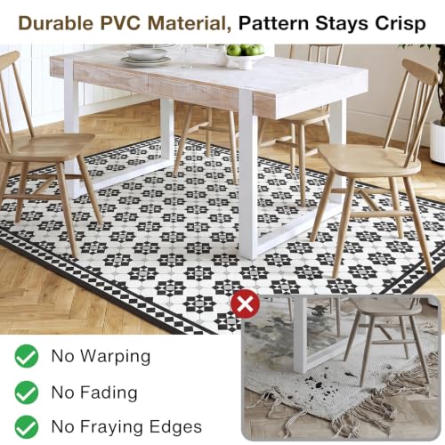 2' x 6' Waterproof Rug-Look Vinyl Hallway Runner Mat, Easy-Clean Durable - color: Black&white, size: 2' x 6' (Rectangular)