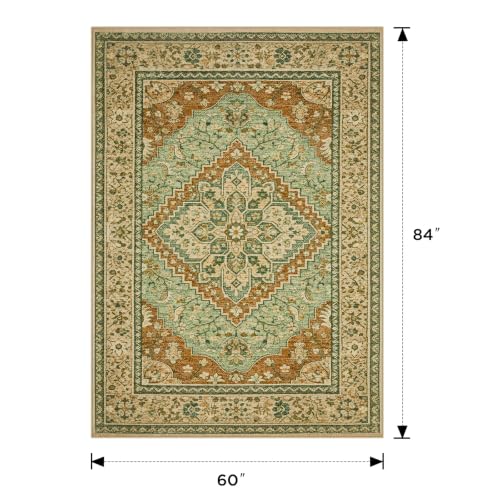 Joydeco Vintage Living Room Rugs 5x7 Non Slip, Washable Rug for Bedroom - color: Brown&brick&green, size: 5' x 7' (Rectangular)