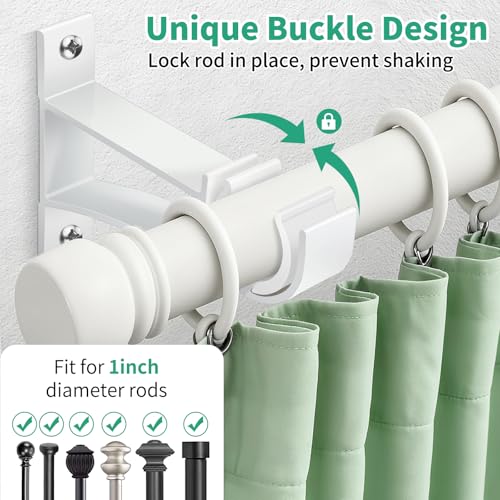 KOLAKO Curtain Rod Bracket, 1 Inch Heavy Duty Curtain Rods Holder Hooks Wall Mount Drapery Pole Support Brackets, 8 Pack - color: White, size: Set of 8