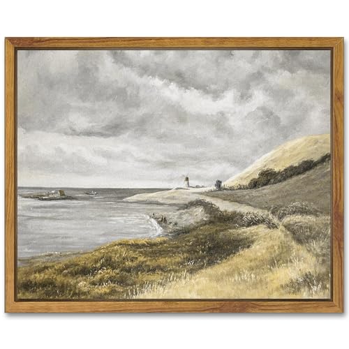 SHENIFY Coastal Framed Canvas Wall Art Vintage Landscape Seascape Classic Hallway Kitchen Office Decor - 8x10in Natural Framed - color: Coastal, size: 10"L x 8"W