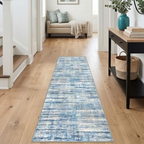 KOZYFLY Modern Washable Rug Runner 2x7 Hallway Runner Rug Blue Beige - color: Blue Beige, size: 2' x 7' (Runner)
