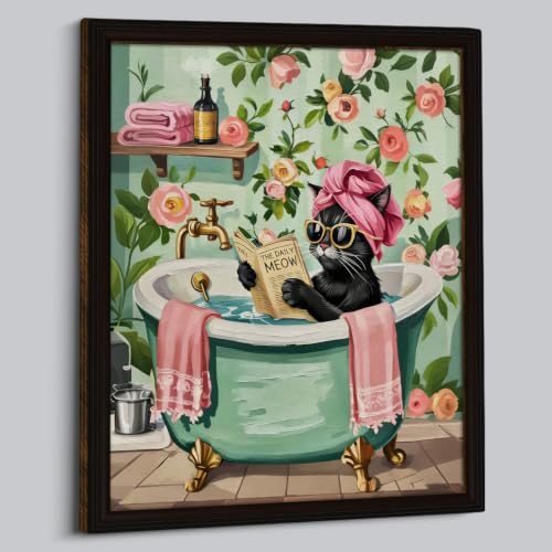 BIQRP Funny Cat Bathtub Reading Newspaper Bathroom Wall Art Decor Sign - color: BathCat