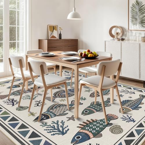 Fish Ocean Area Rug 4x6 for Living Room Coastal Rugs Low Pile Soft Non Slip - color: Fish, size: 4'x6' (Rectangular)