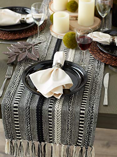 DII Braided Stripe Table Runner, 15x72 with 2.5" Fringe, Black - size: 15x72" (15x77", Fringe Included)