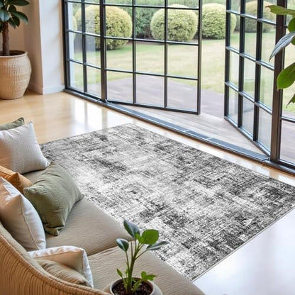 4x7 Rug for Wide Hallway: Modern Neutral Living Room Rug Black - color: Black, size: 4' x 7' (Runner)