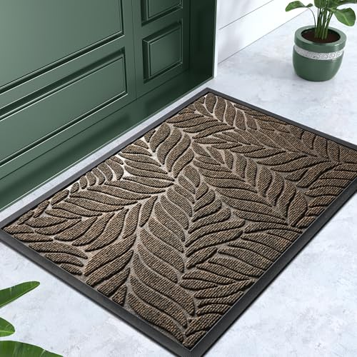 Yimobra Leaf Pattern Door Mat, 29.5 x 17 in, Brown - color: Brown, size: 29.5x17 in