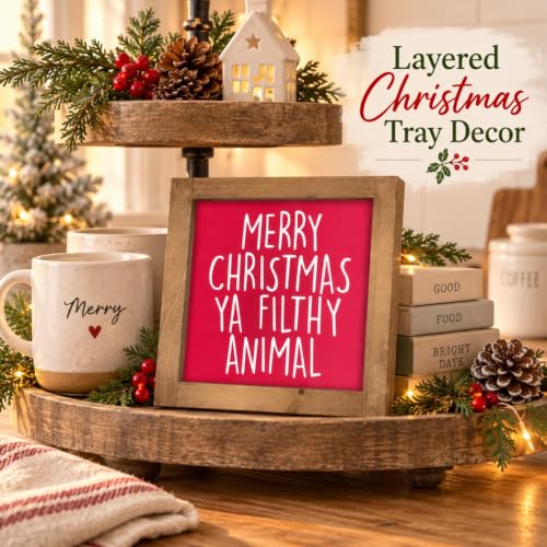 Merry Christmas Ya Filthy Animal Sign, Wooden Table & Wall Decor - color: red-4